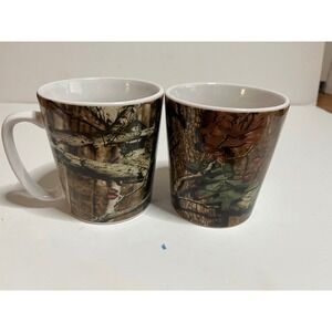 Set of 2 Realtree Camo Mossy Oak Coffee Mugs, Hunting Theme, Rustic Cabin Decor